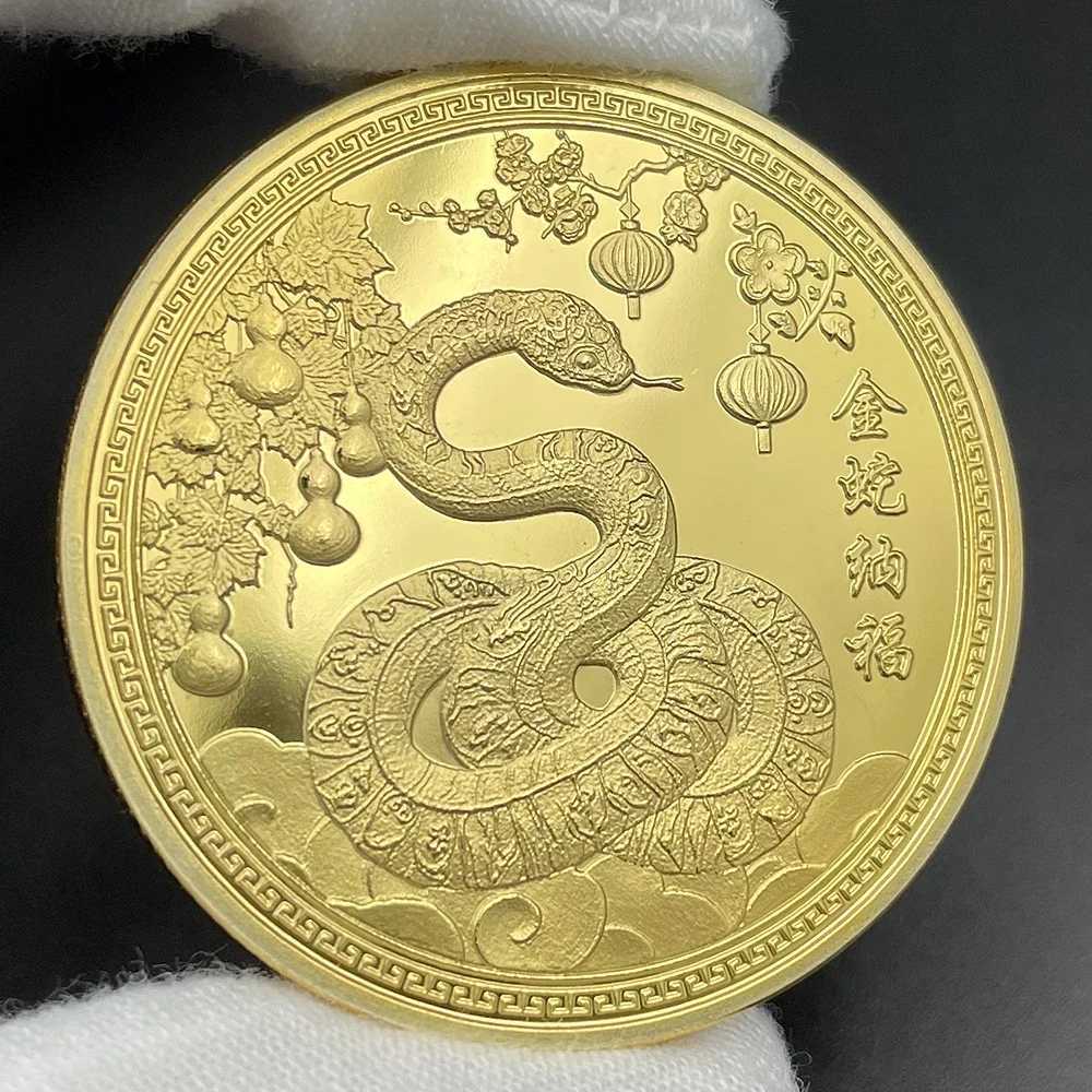 2025 Snake Year Gold Coin Collectibles Chinese Zodiac Challenge Coin Happy New Year Decoration Feng Shui Mascot Medal W250207