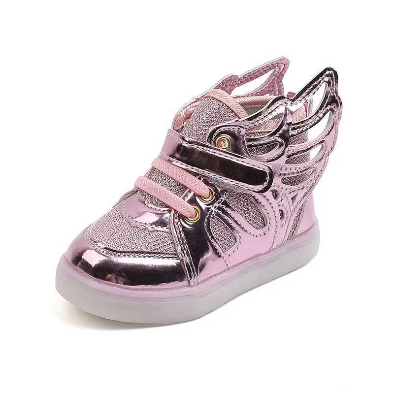 Childrens shoes with wings LED luminous sports shoes baby girls childrens shoes fashionable lighting flat skateboard shoes childrens casual shoes W250
