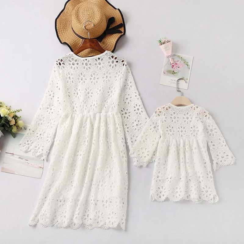 Match Family Clothes Mom and My Clothes Lace Mom Daughter Dress Family Appearance Half Sleeve Dress W250207