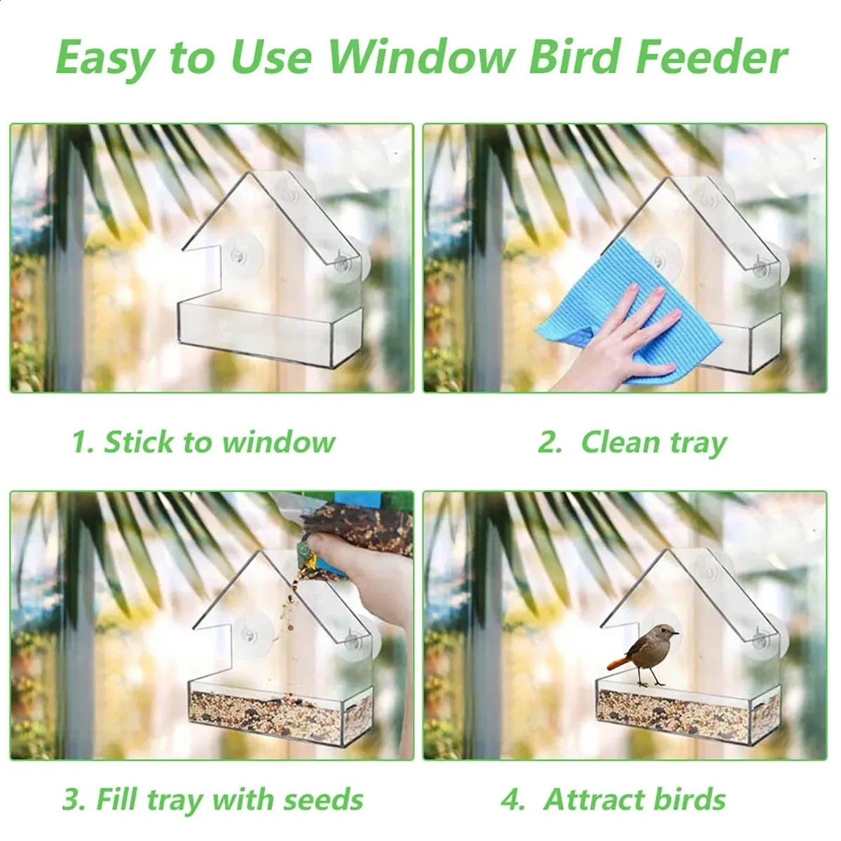House Transparent Window Wild Bird Feeder Outdoor Removable Suction Cups Sliding Automatic Birds Feed Tray for Garden Patio Yard 250121