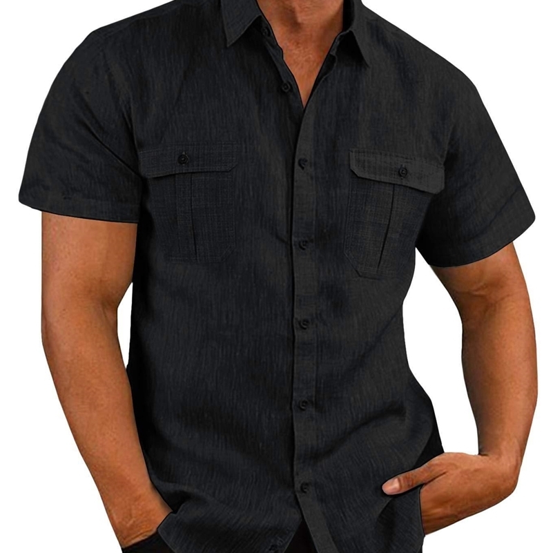 Cotton Linen Men Short-Sleeved Shirts Summer Solid Color Stand-Up Collar Casual Beach Style Plus SizeMale Shirts M-5XL 250206