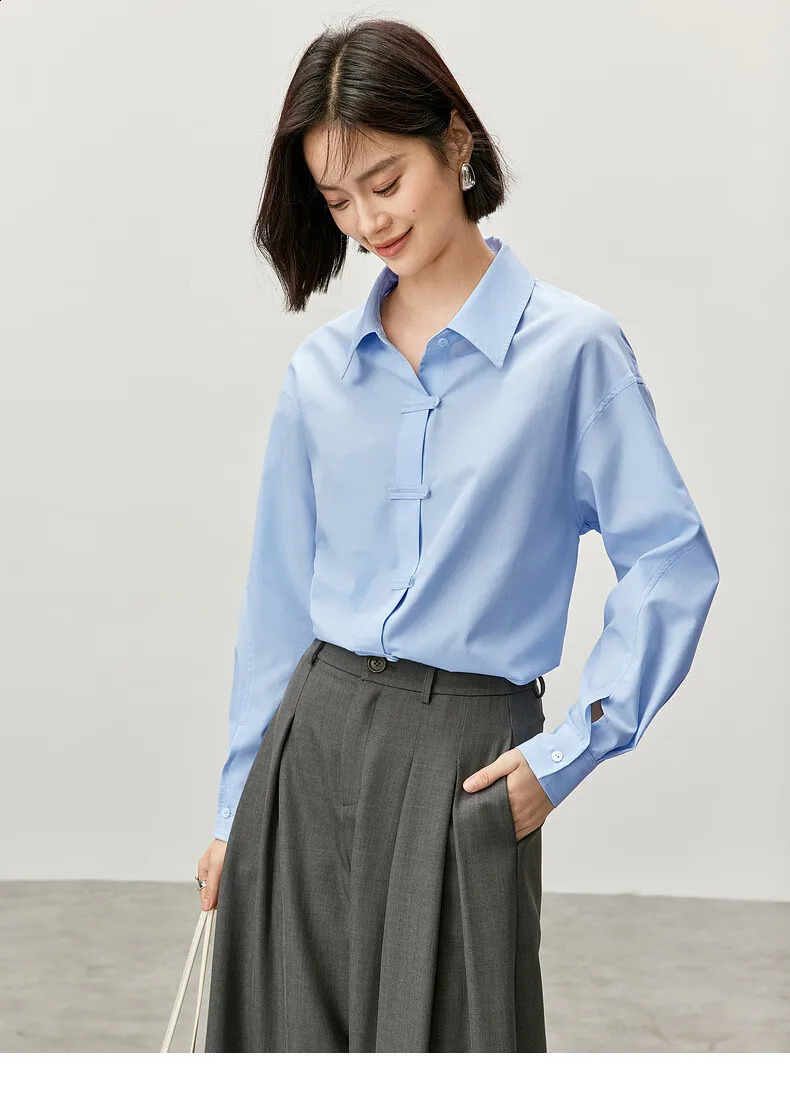 SENTUBILA Office Lady Cotton Shirt 2025 Spring Casual Loose Turn Down Collar Single Breasted Blouse Female Clothing 143C55908 250107