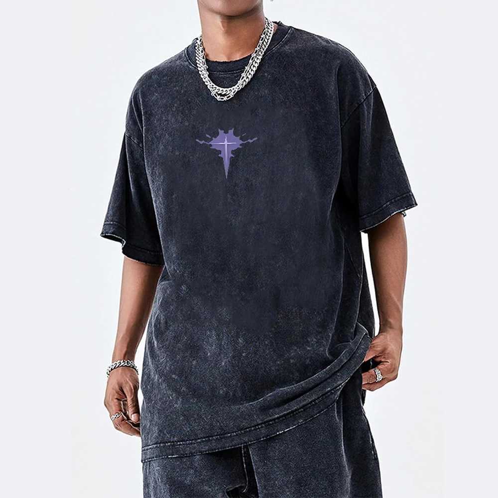 Mens Womens Vintage Washed Cotton T Shirt Streetwear Anime Solo Leveling Graphic Print Tops Harajuku Loose Short Sleeve TeesT250207