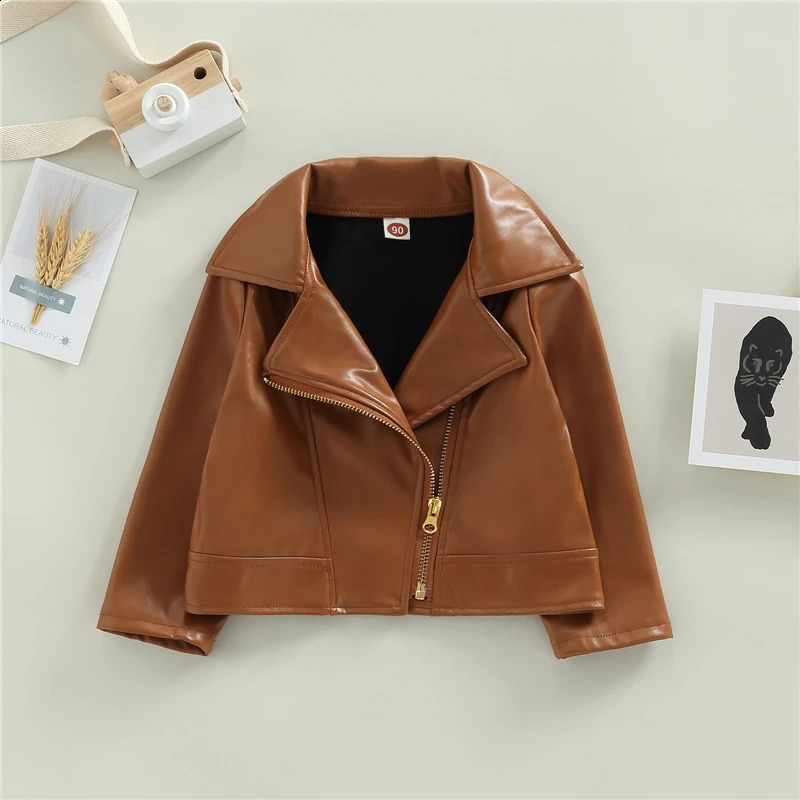 Kid Boys Leather Jacket Solid Color Girls Coats Kids Casual Style Children Jackets Spring Autumn Clothes For Boys 250206