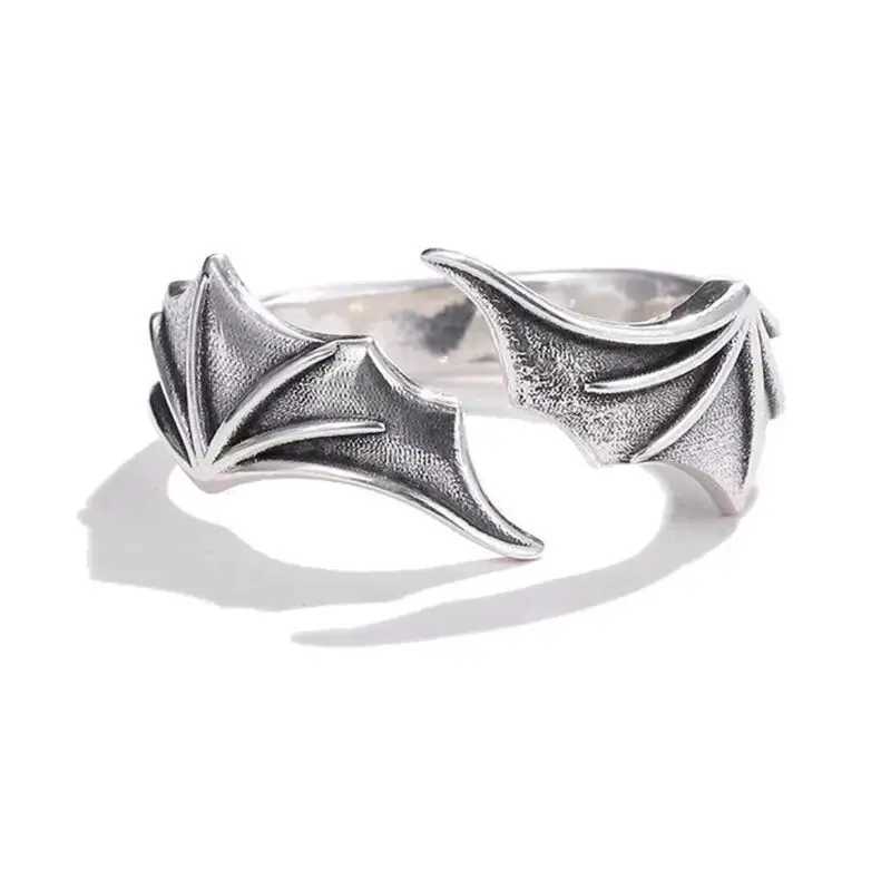 Retro Silver Color Angel Demon Wing Couples Rings for Men Women Punk Hip Hop Open Adjustable Finger Rings Party Jewelry W250207