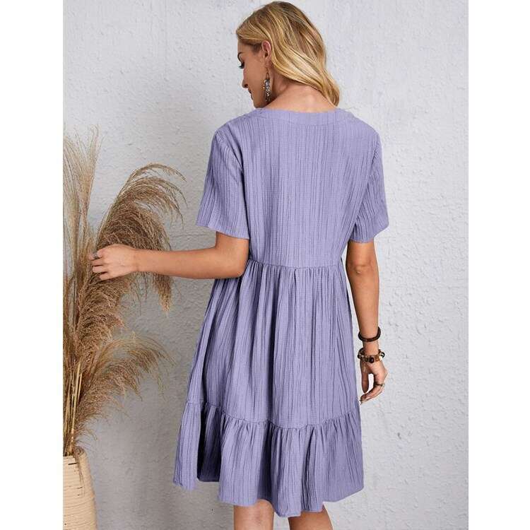 European American women's hot item summer loose casual short sleeved waist wing dress 2024 new style chic and elegant clothing