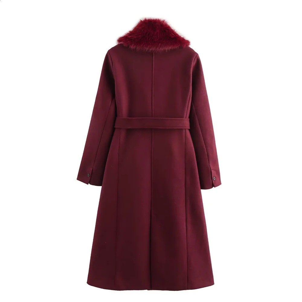 2024 RARF womens lapel single breasted fur collar coat jacket belt decoration autumn and winter clothing 250109