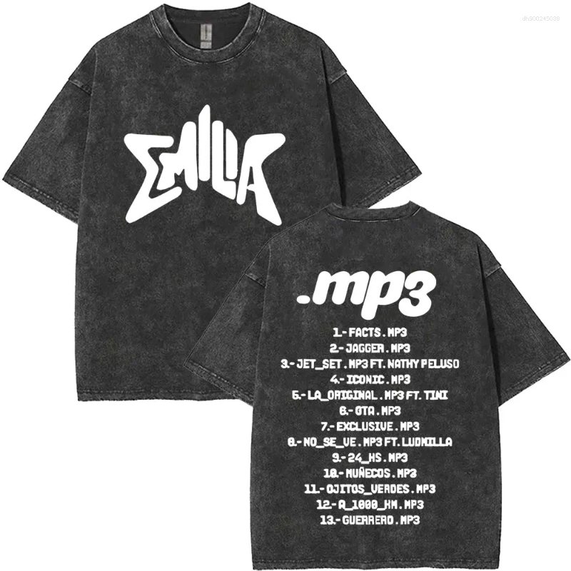 Men's T Shirts Washed Vintage Emilia Mernes MP3 Tour 2025 Fashion Trend Tshirt Men Women High Quality Cotton Oversized T-shirts