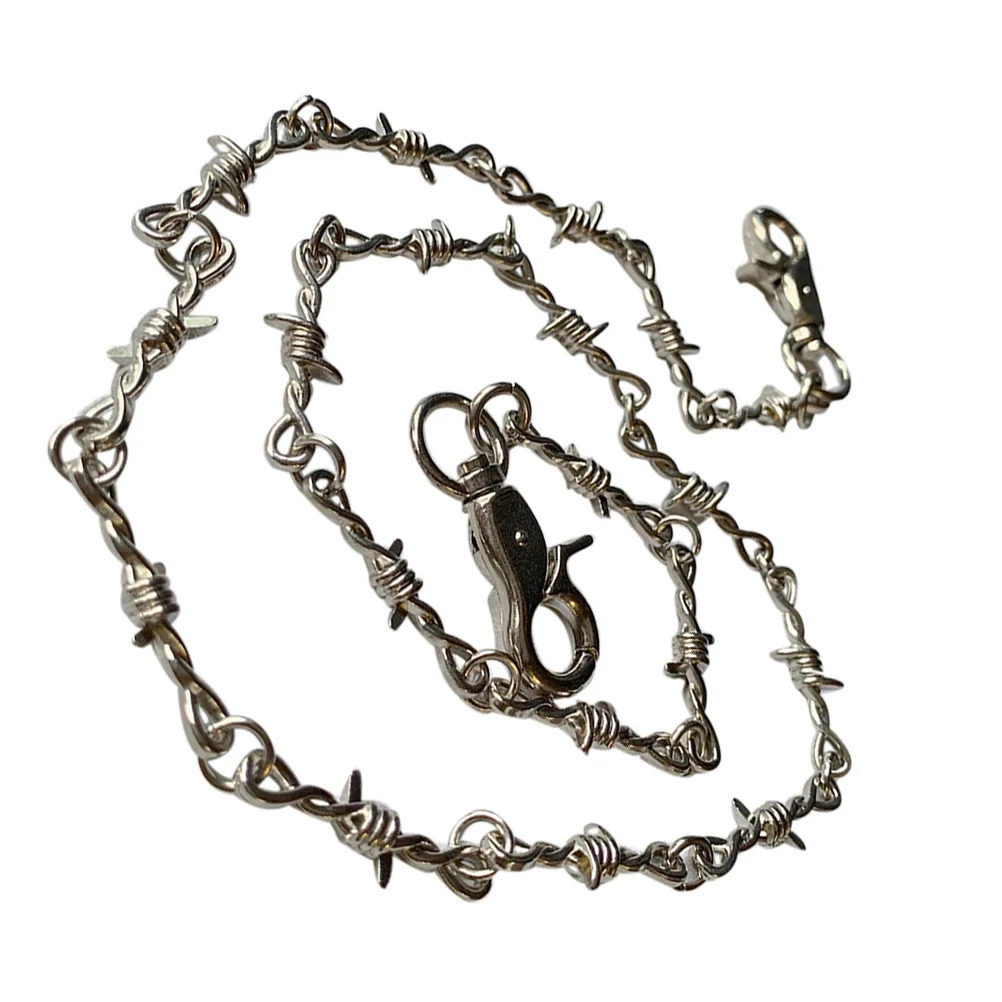 Chain Necklace Trousers Waist Punk Chain Pants Hippop Grunge Goth Snake Men Jewelrythornslong Wire Barbed Jeans Silver 250207