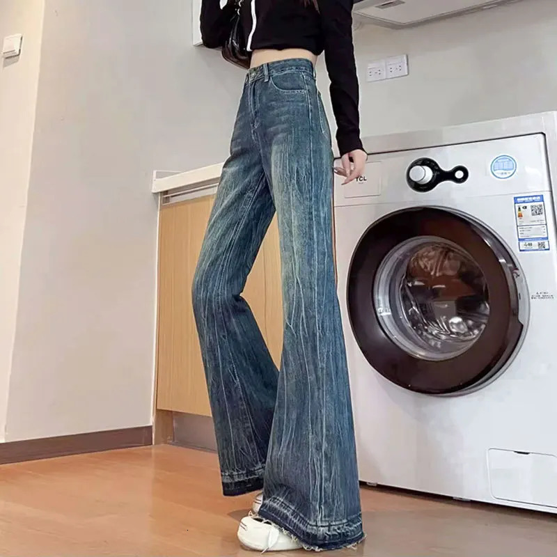 Womens Blue Jeans Baggy Streetwear Denim Trousers Jean Pants Longlegged Horn Slim Fit Retro Clothes 250121