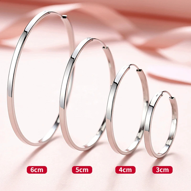 COSFIX 999 Sterling Silver Large Hoop Earrings for Women 30-60mm Womens Hoop Earrings Temperamental Earrings Hoop 250207