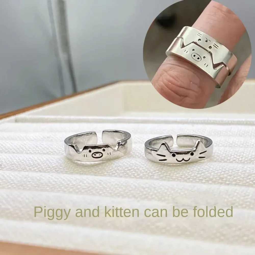 Creative Geometric Animal Couple Ring Dull Polish Cute Dog Cat Opening Ring Jewelry Alloy Valentines Day Gift Women Men W250207