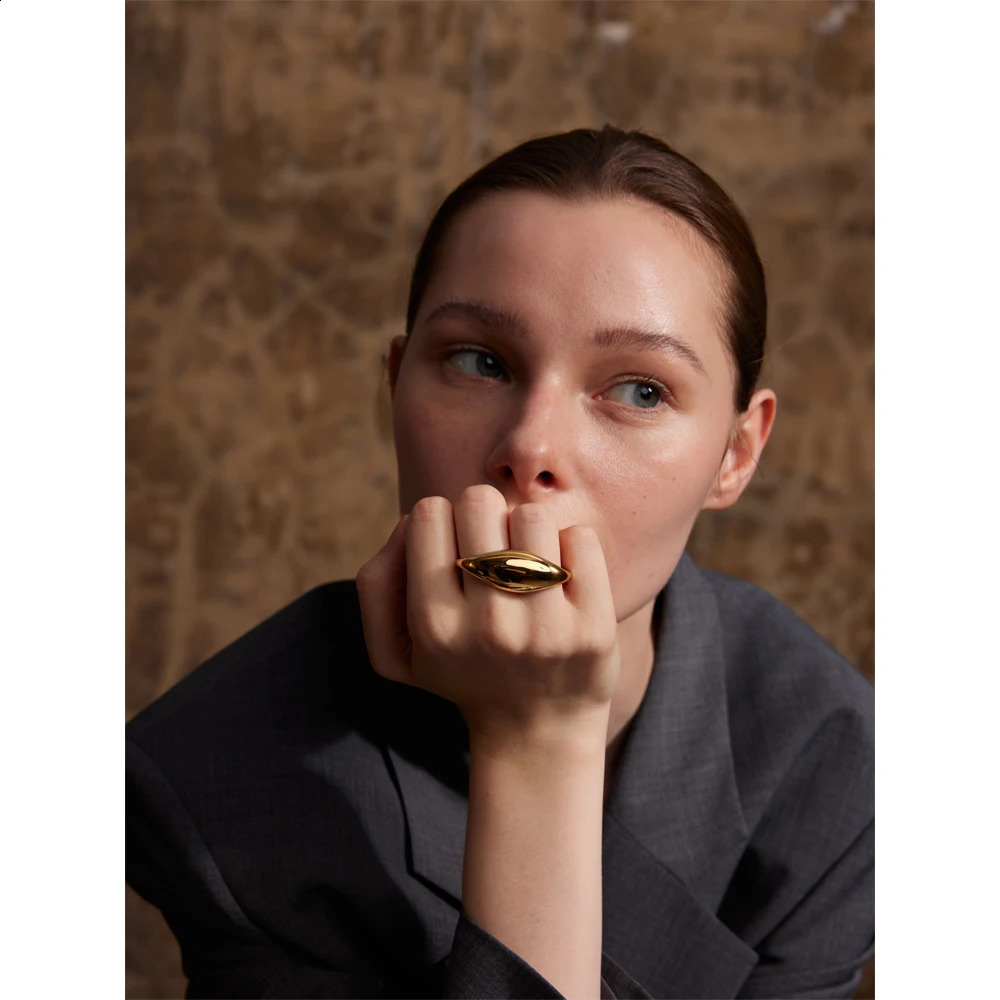 Yhpup 2024 Stainless Steel Metal Double Finger Geometric Ring Personality Rust Proof Attractive Big Exaggerated Jewelry Gift 250206
