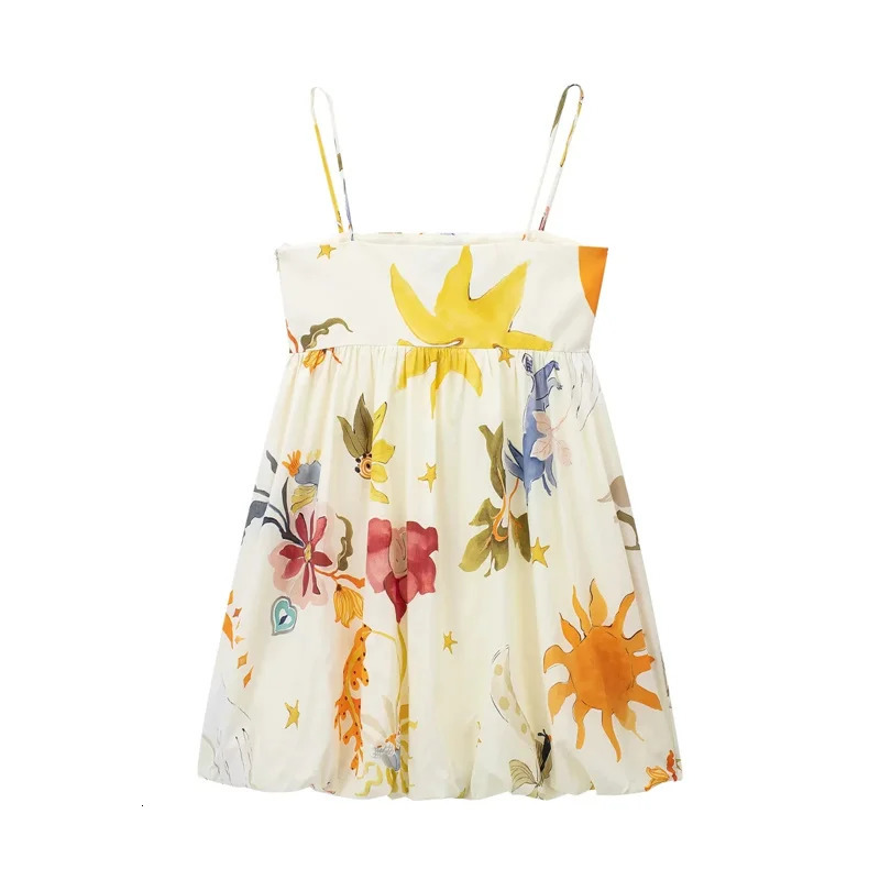TRAF Print Slip Mini Dres Sleeveless Summer Dress Woman 2024 Ruched Sundress Vestidos Backless Short Dresses for Women 250206