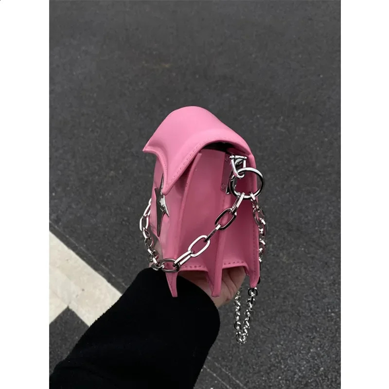 Y2K Vintage Korean Small Chain Shoulder Bag Flap Clutch Purse Handbags Pink PU Leather Gothic Cross Crossbody Ladies Bags 250206