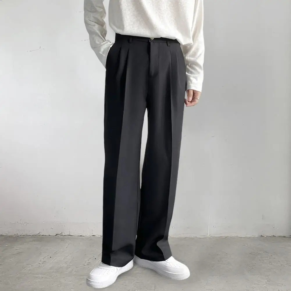 Business Pants Loose Workwear Solid Sewn Spring Autumn Mid-Waist Straight Wide Leg Casual Trousers 250122