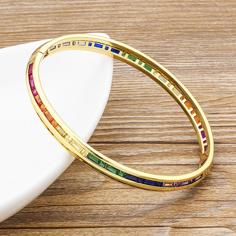 AIBEF Fashion Charm Rainbow Rhinestone Bangles Copper Zirconia Cuff Bracelets High Quality Jewelry Gift For Women Girls 250207