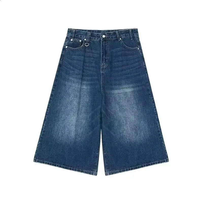 Retro Y2k Baggy Women Men Black Jeans Low Waist Casual Wide Pants Frayed Denim Shorts Big Size Clothes 250206