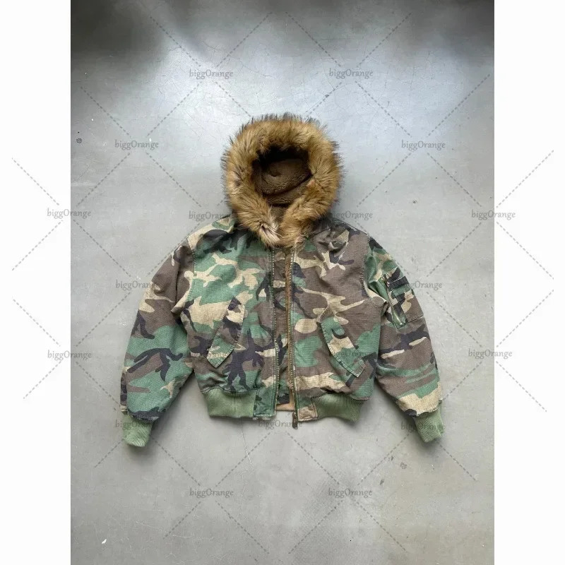Harajuku Fashion Y2K Street Trend Camo Jacket Retro Leather Collar Casual Hoodie Mens and Womens Super Large Sportswear 250207