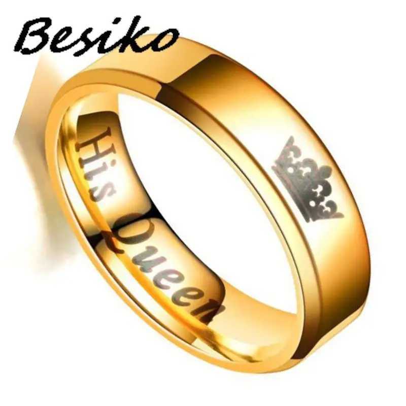 Besiko 2023 New Crown Her King And His Queen Stainless Steel Wedding Couple Rings For Women Men Engagement Jewelry Gifts W250207