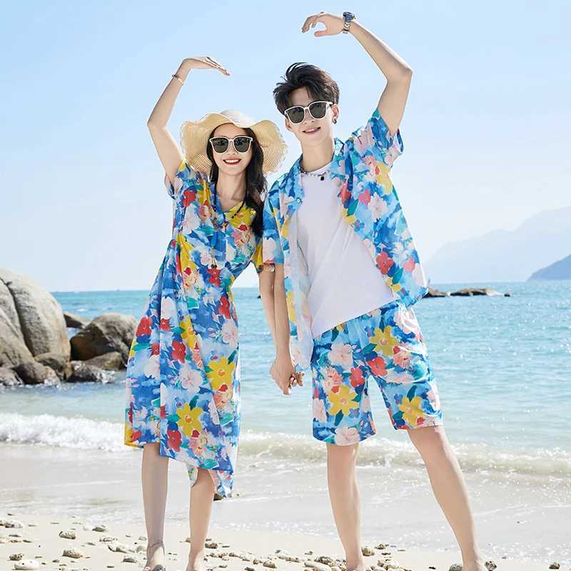 Summer Beach Family Matching Outfits Mom Daughter Floral Dresses Dad Son Shirts/T-shirt+Shorts Couple Clothes Holiday Seaside W250207