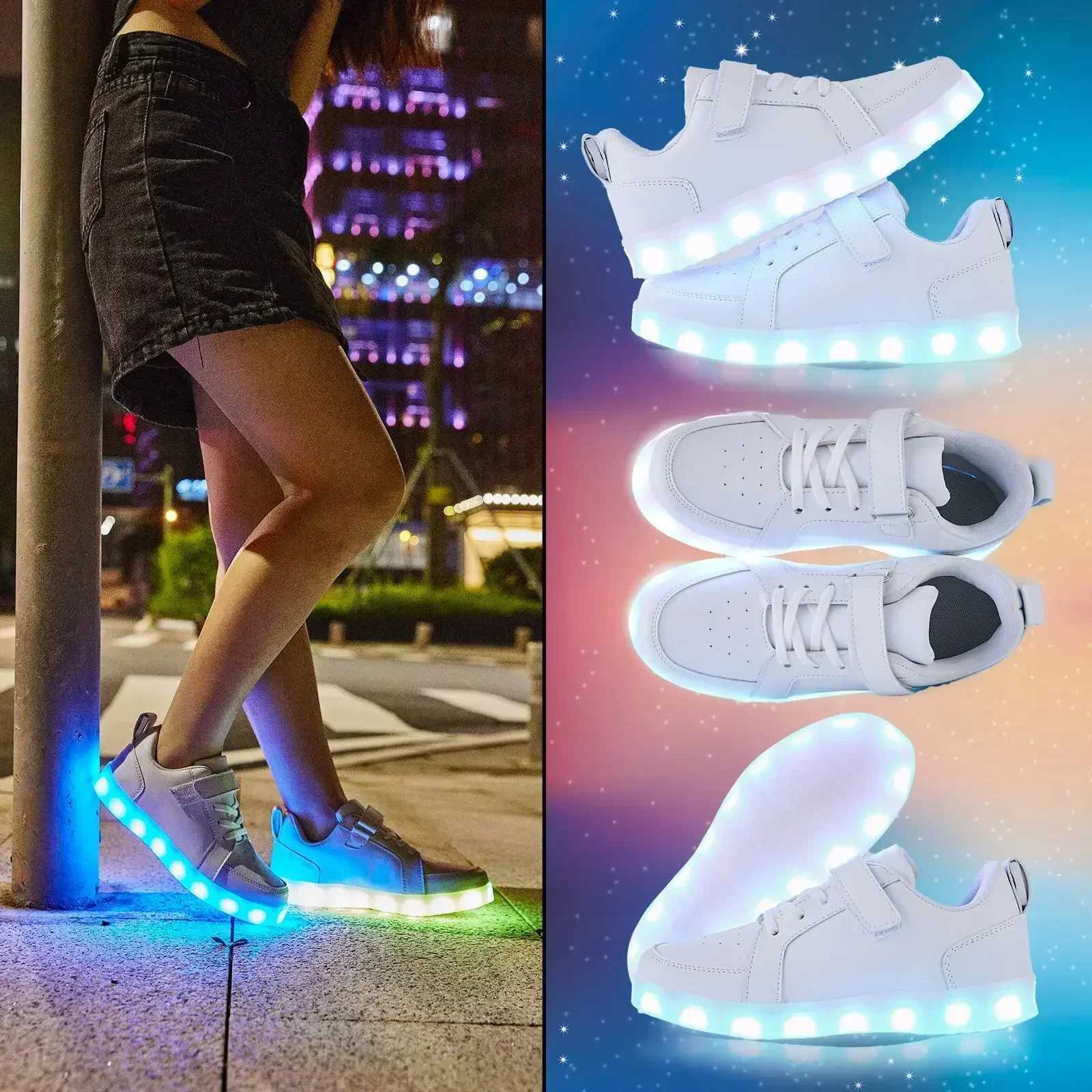 Kids Sneakers Casual Luminous Shoes USB Recharge Light Up Sports Skateboard Shoes Waterproof Leather Boys Girls Shoes with LED W250207