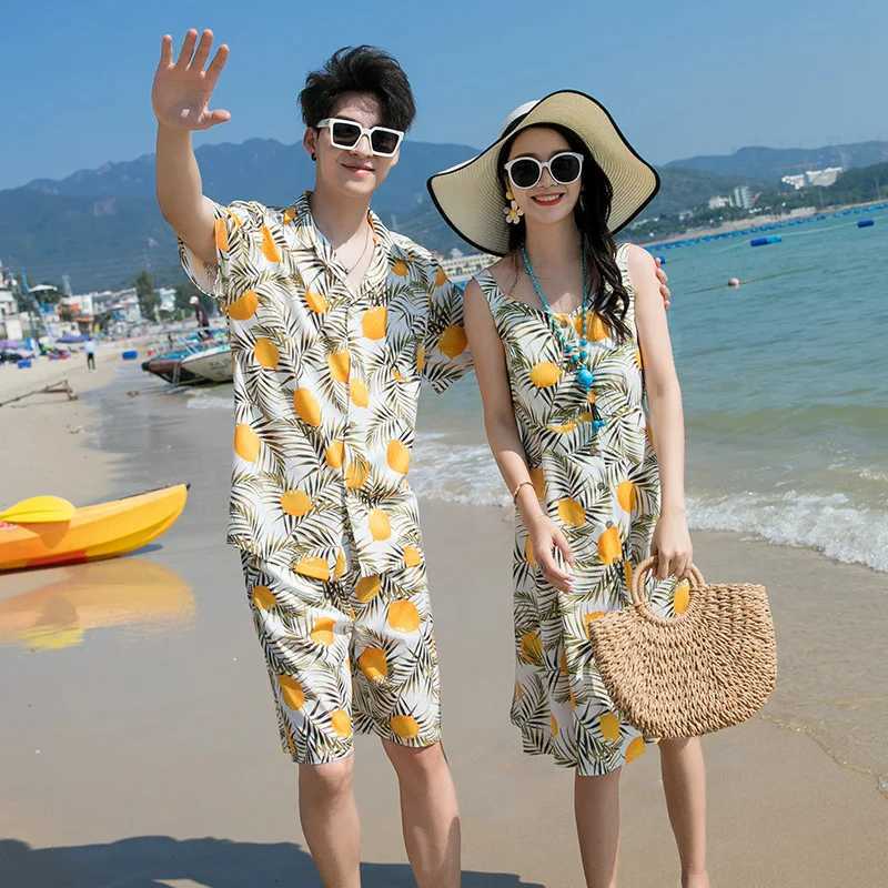 Summer Beach Family Matching Outfits Mum Daughter Floral Dresses Dad Son Cotton T-shirt+Shorts Couple Clothes Holiday Seaside W250207