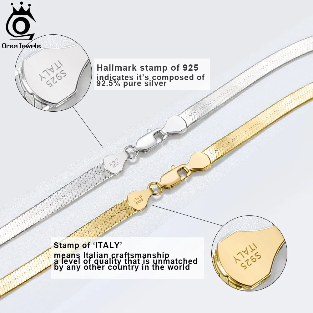 ORSA JEWELS 925 Sterling Silver m Gold Flexible Flat Chain Herringbone Snake Chain Necklace for Women Neck Chain Jewelry SC35 250120