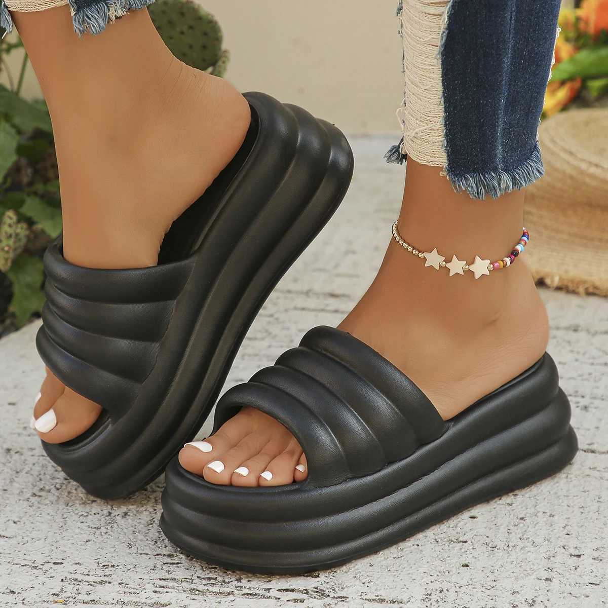 Hot Pink Chunky Platform Slippers Women Summer 2024 Thick Bottom Wedge Heels Sandals for Woman N Slip Outdoor Flip Flops MujerXJ250207