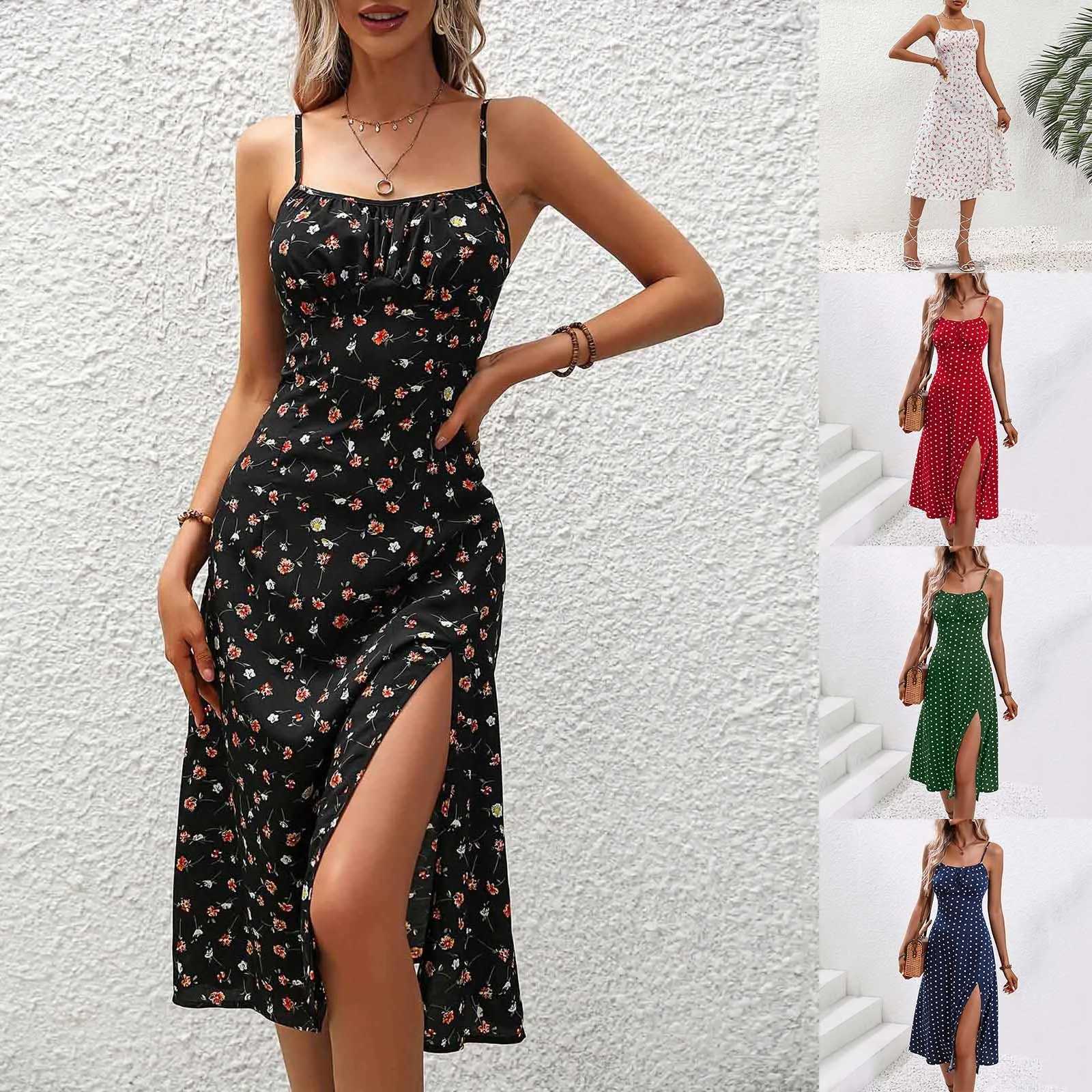 Casual Lace-Up Floral Print Summer Dress Sexy Strappy Hight Split Boho Dresses Backless Holiday Sundresses Women Robe FemmeXJ2500207