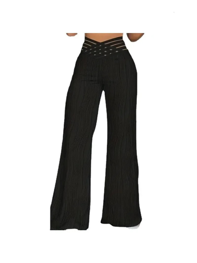 Womens Fashion Plus Size 1XL-5XL Pants Wide-leg Pants Casual Comfortable Pants Solid Color Texture High-waisted Flare Pants 250207