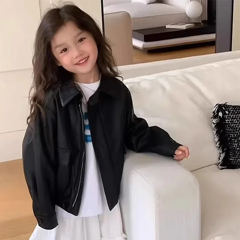 Baby Girl Leather Jacket Short Jacket Retro Motorcycle PU Leather Top Baby Clothes Kids Jackets for Girls Outerwear 250206