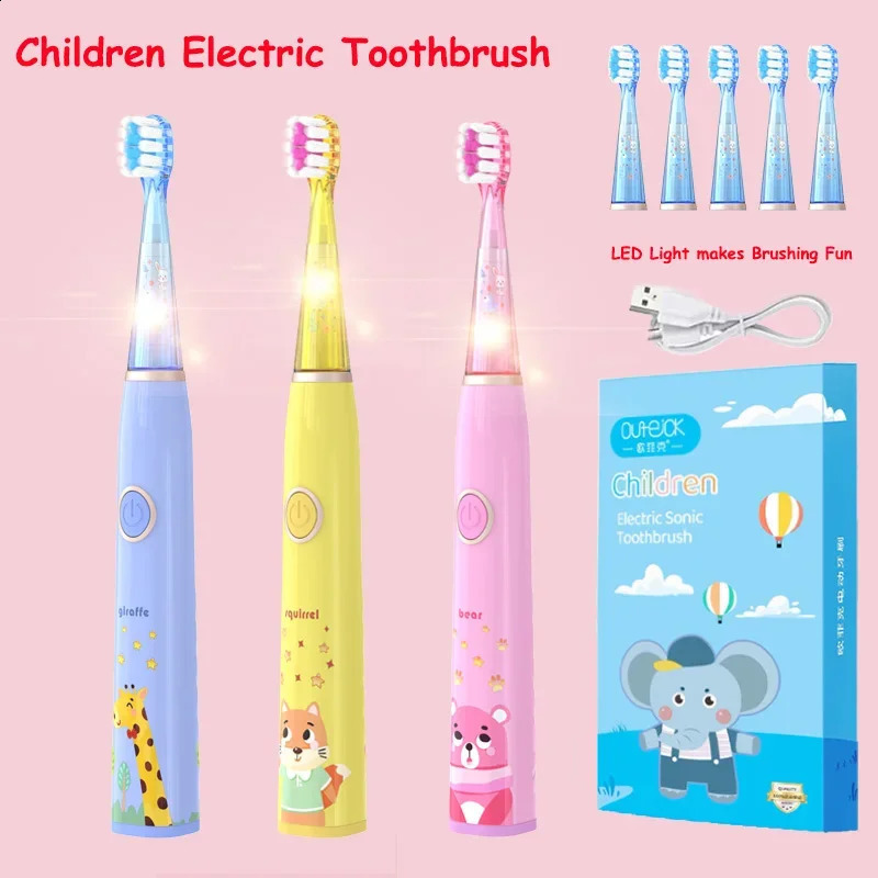 Sonic Electric Toothbrush Cartoon with Colorful LED Light IPX7 Waterproof Overall Clean Teeth Rechargeable Care Toothbrush 250206