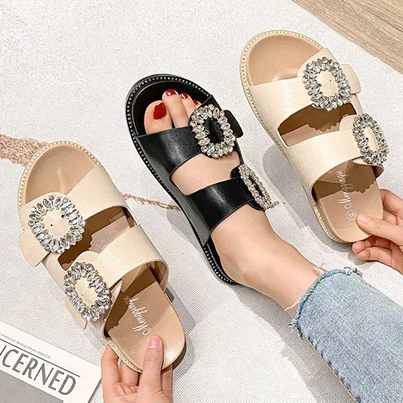 2024 rhine crystal buckle slippers women brand design crystal double flip flops female platform slides sandals big size 43XJ250207