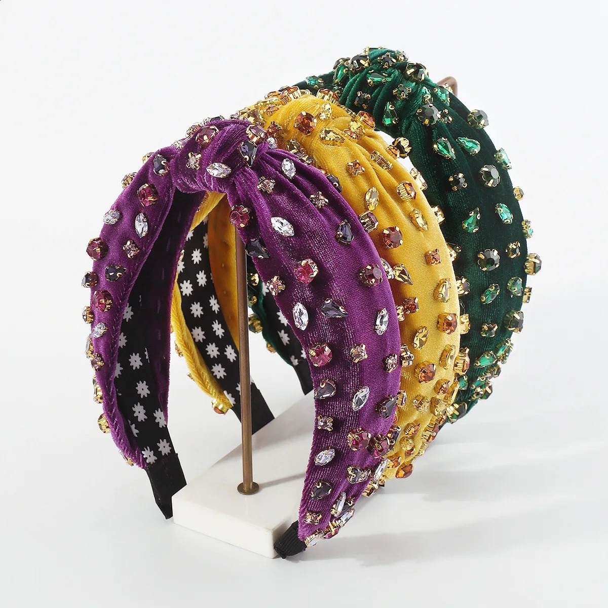European and American Fashion Exaggerated Flannel Diamond-Laid Headband Knotted Temperament Wide Headband Hair Accessories 250207