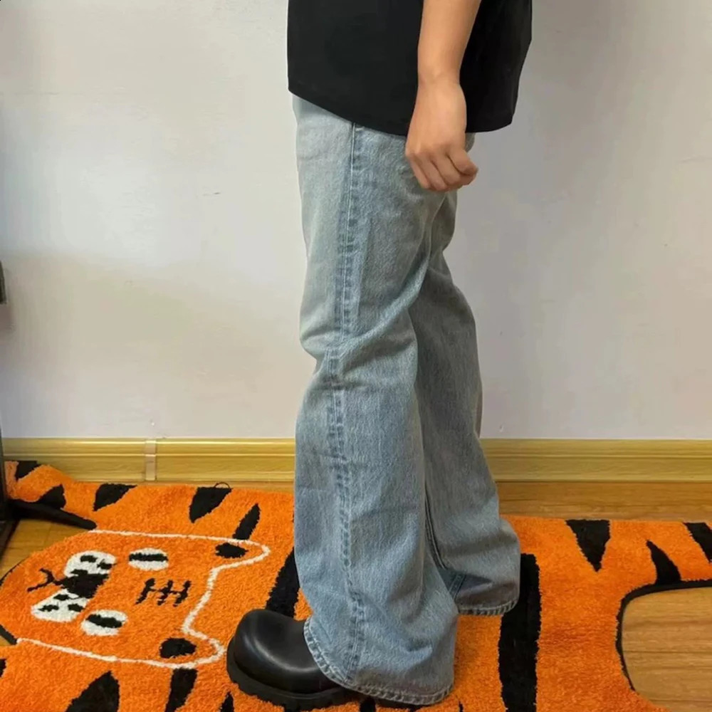 Vintage Washed Blue Solid Boot Cut for Men and Women Straight Baggy Denim Trousers Ropa Hombre Loose Casual Flare Jeans Pants 250206