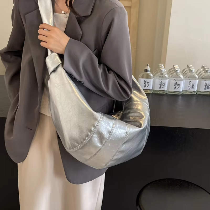 MOODS Crescent Shoulder Bags For Women 2024 Winter New Crossbody Soft PU Leather Large Capacity Shopper Tote Hobo Bag Female PU Casual
