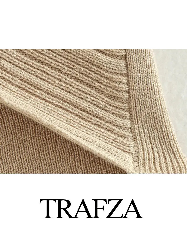 TRAFZA Retro Slit Knotted Knit Skirt Womens Slim Skirt Set Fashion Metallic Color Cross Womens Short Vest Top 2-Piece Set 250206