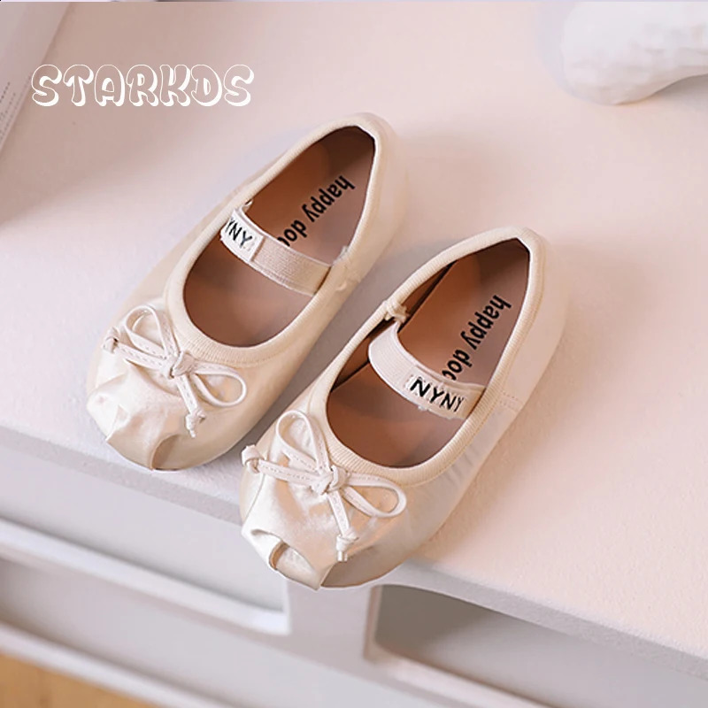 Satin Silk Ballet Shoes Baby Girls Round Toe Bowtie Elastic Band Ballerina Flats Toddler Kids Soft Loafers 250206