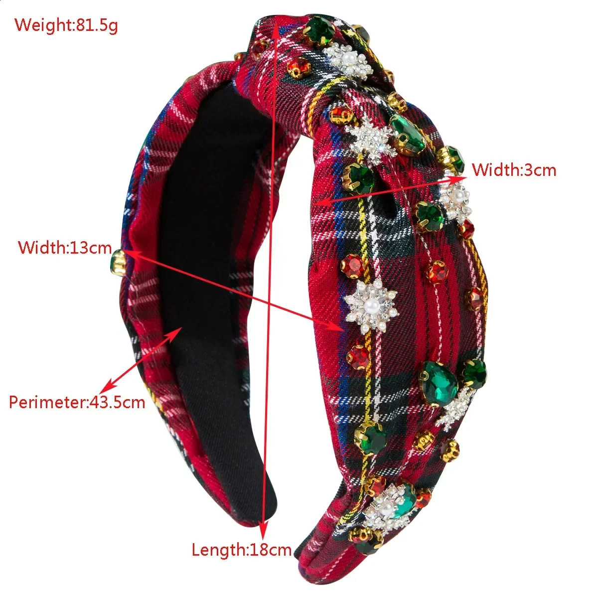 -selling Checked Fabric Knotted Headband Inlaid with Christmas Accessories Vintage Holiday Hair Accessories 250207