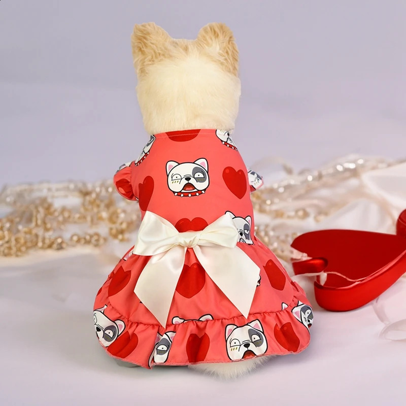 Dog Dress Pet Clothes Spring Summer Princess Dress Lovely Pattern Sleeveless Skirt For Small Dogs Valentines Day Pet Outfits 250206