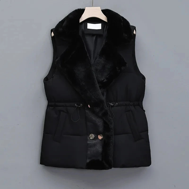 2024 Autumn Winter Down CottonPadded Vest Jacket Women Korean Sleeveless Suit Collar Waist Waistcoat Short Coat Ladies Tops 250113Z