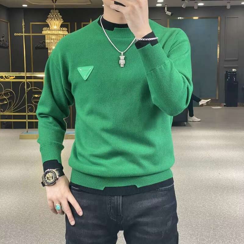 Autumn Winter Casual Men's Sweater Long Sleeve Slim Pullovers Fashion Contrast Crew Neck Knitted Pullover Men Clothing