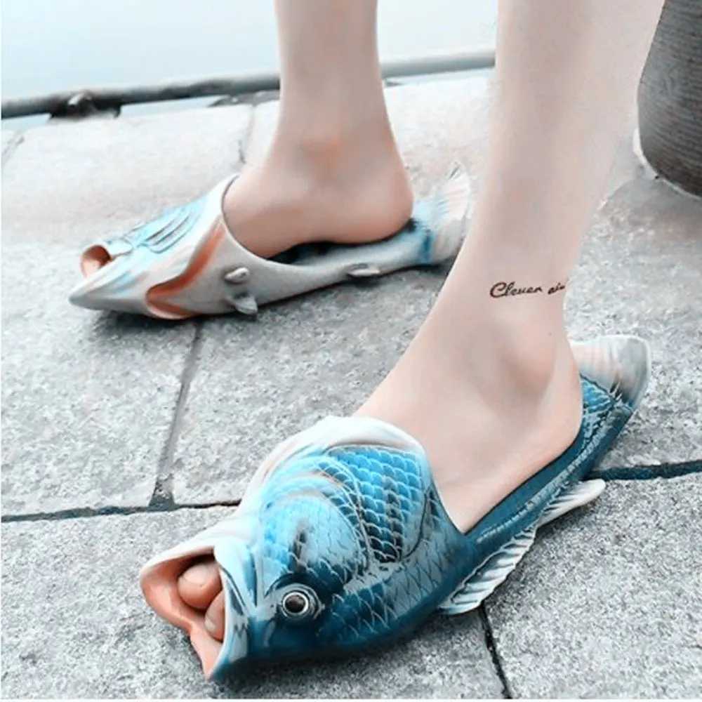 Funny Fis Mens Outdoor Beach Sandals Big Size 46 47 Gift for Fishing Enthusiasts Man Bass Slipper Unisex Slides ShoesXJ250207