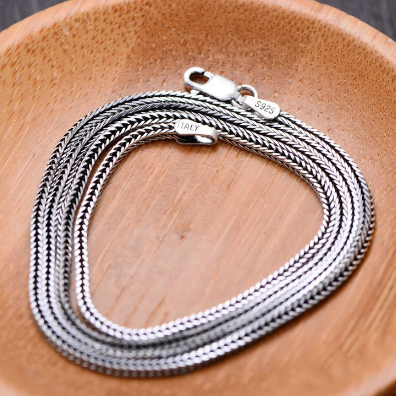 Real S925 Sterling Silver 925 Classics Weave Fox Tail Chopin Chain Personalized Necklace For Men Women Fine Jewelry Gift 250120