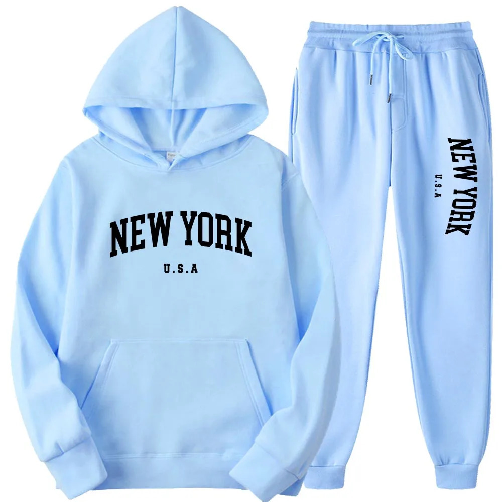 Men Women York USA City Hoodies Sets Fashion Letter Printed Graphic Sweatshirts Loose Casual Harajuku HoodedPants Pullove 250207