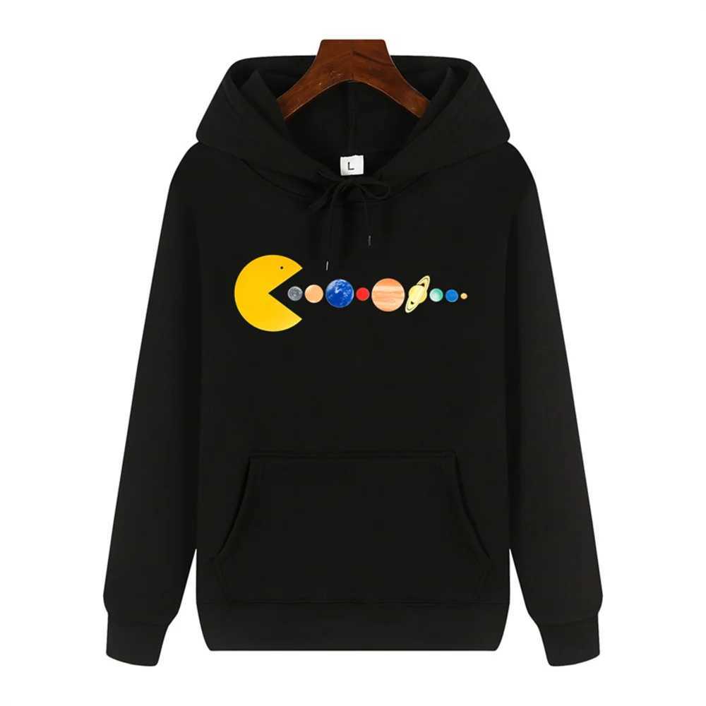 Comfortable and soft autumn and winter with wool simple and creative planet printed mens high-quality casual and warm street hoodie W250207