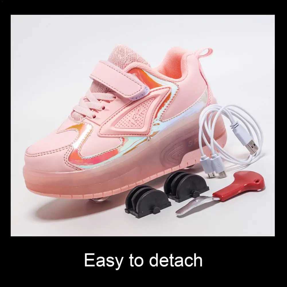Children Roller Skate Shoes 2 Wheels LED Shoes USB Rechargeable Wheeled Sneakers Luminous Glowing Skating Sneakers Unisex W250207