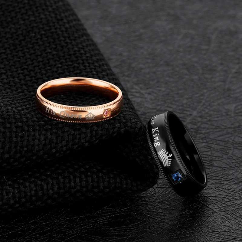 Fashion Couple Rings Her King His Queen Promise Ring Romantic Blue Zircon Crown Ring Anniversary Wedding Band Jewelry Gifts W250207