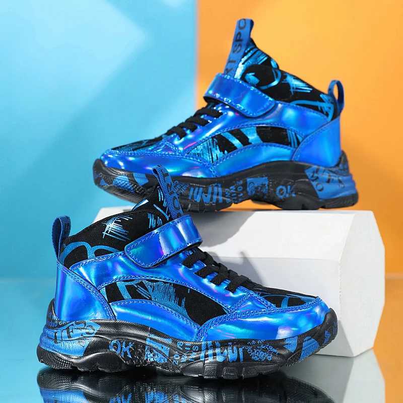 Autumn Blue High Top Sneakers Kids Designer Sneakers Comfortable Leather Casual Sneakers Boys Non-Slip Childrens Sports Shoes W250821